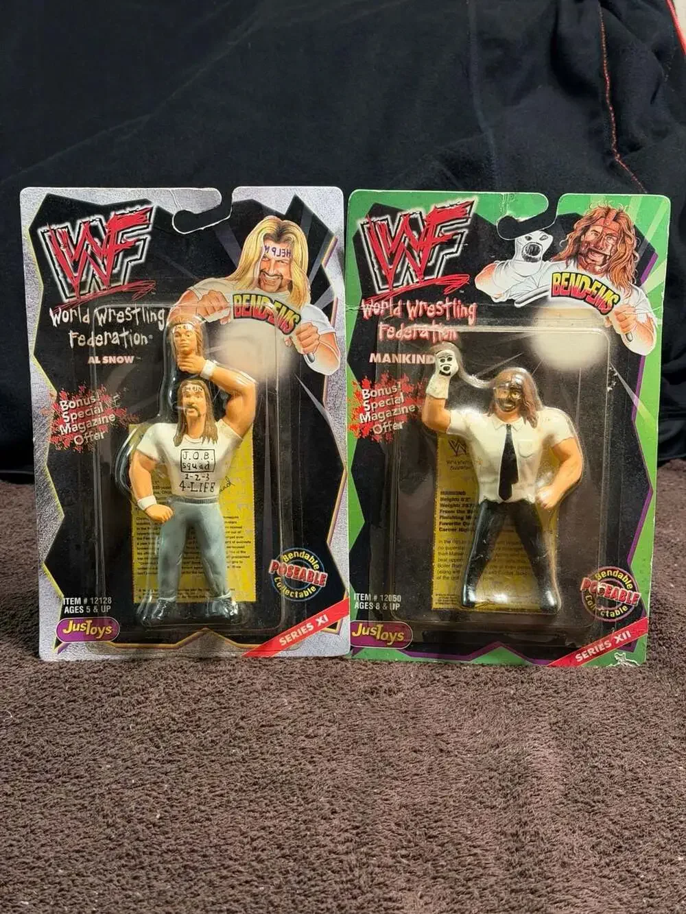 Lot of 2 Vintage 1999 WWF JustToys Bend-Ems Action Figures: Al Snow and Mankind